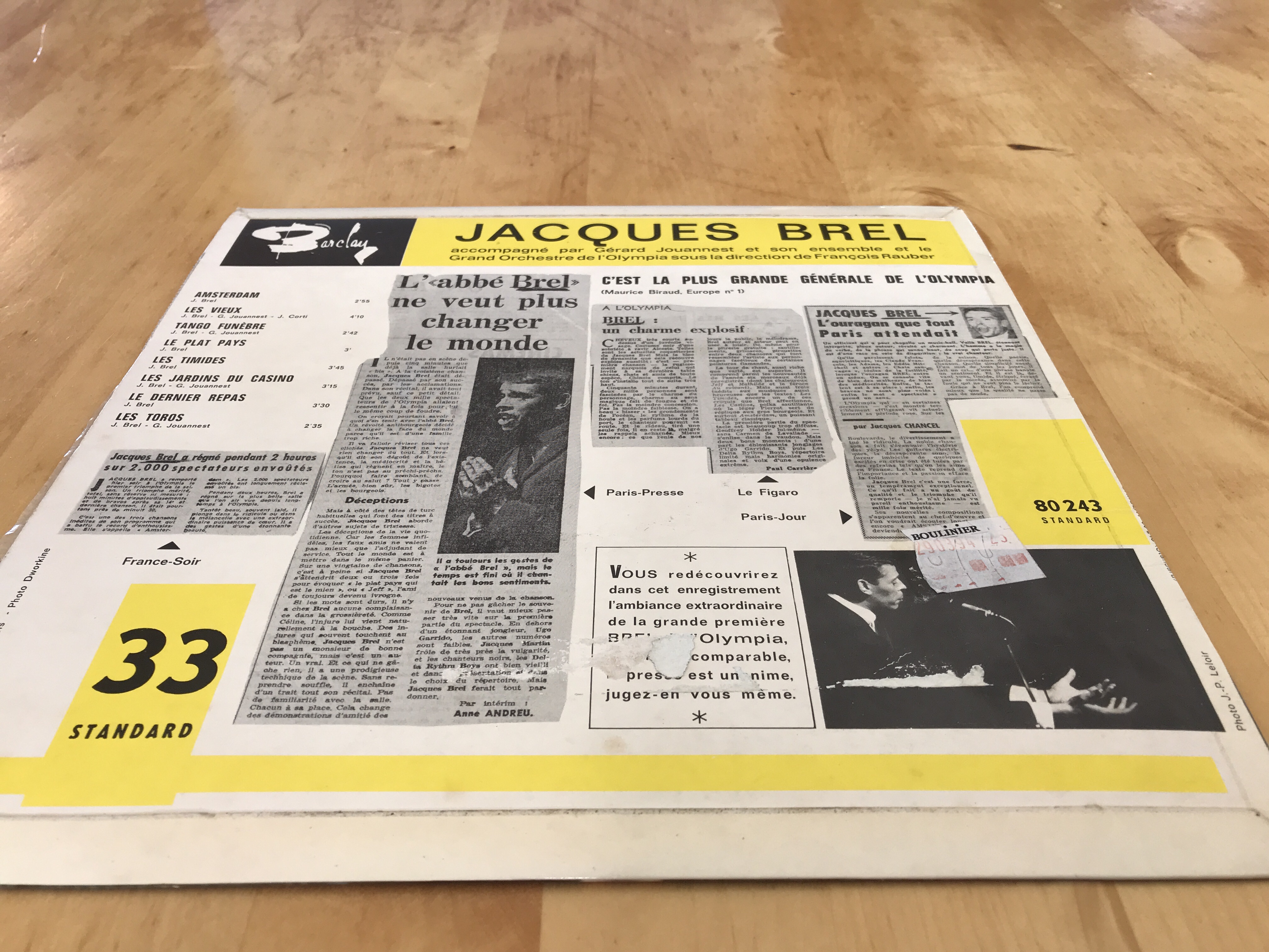 Acheter disque vinyle JACQUES  BREL Olympia 64 a vendre