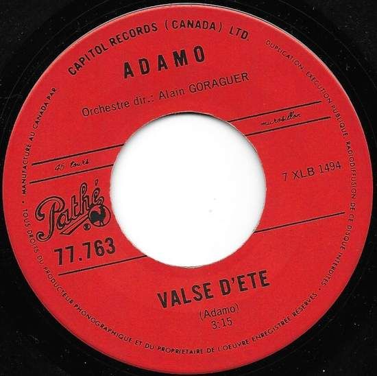 Acheter disque vinyle Adamo Valse D'Ete / Et Sur la Mer a vendre