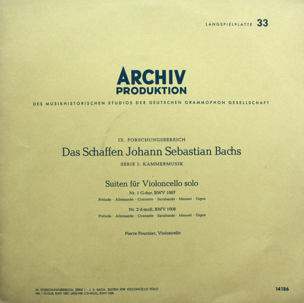Acheter disque vinyle Johann Sebastian Bach – Pierre Fournie Suite pour Violoncelle Seul N°1 en sol majeur, BMW 1007 & n°2  en sol majeur BMW 1008 a vendre